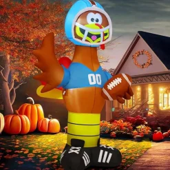 GOOSH 6 FT Thanksgiving lnflatable Turkey Blow Up Yarda Turkey with a Rugby with Built-in LEDs