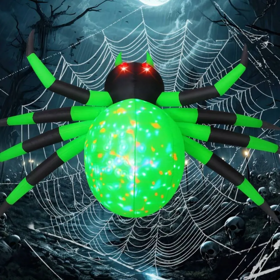 GOOSH 9FT Wide Halloween Inflatable Spider Outdoor Decorations with Built in LED Lights