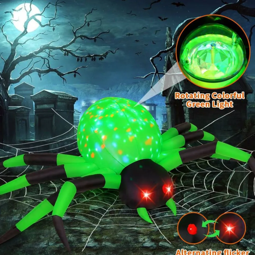 GOOSH 9FT Wide Halloween Inflatable Spider Outdoor Decorations with Built in LED Lights