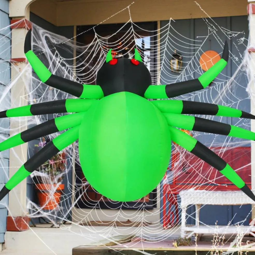 GOOSH 9FT Wide Halloween Inflatable Spider Outdoor Decorations with Built in LED Lights