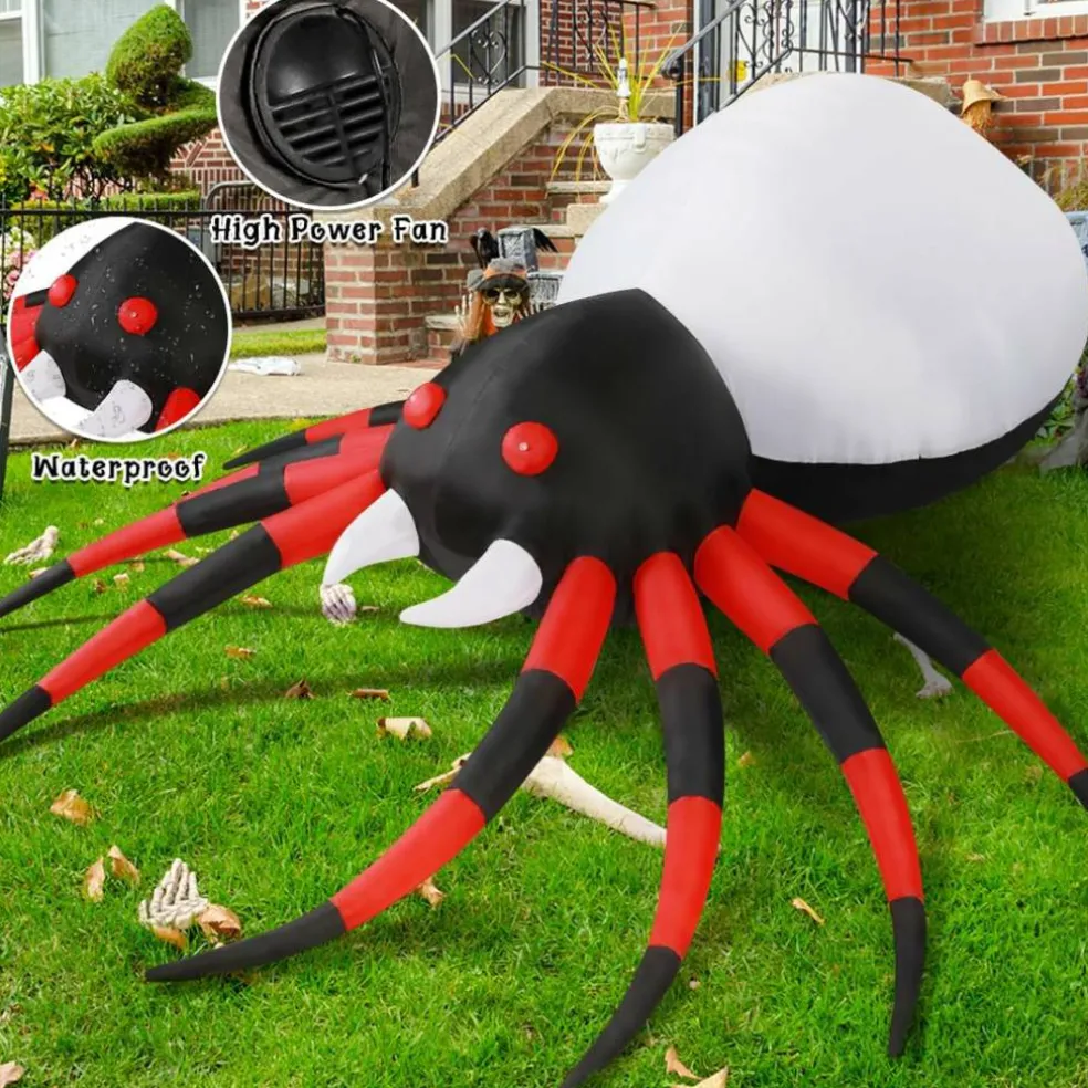 GOOSH 5 FT Width Halloween Inflatable Spider Decoration with Magic Light, Blow Up Yard Inflatable