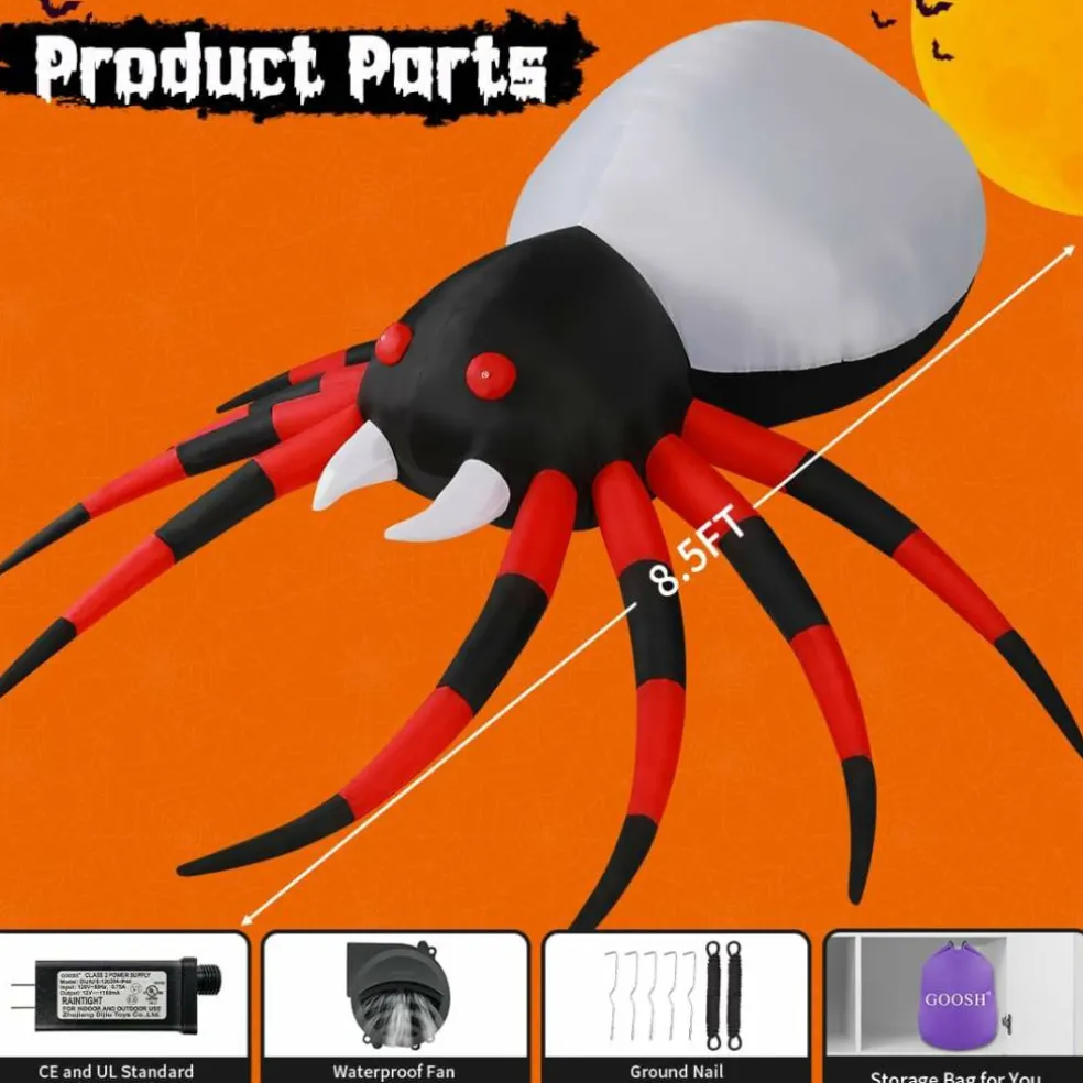 GOOSH 5 FT Width Halloween Inflatable Spider Decoration with Magic Light, Blow Up Yard Inflatable