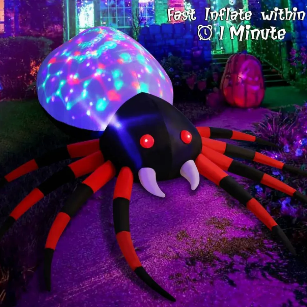 GOOSH 5 FT Width Halloween Inflatable Spider Decoration with Magic Light, Blow Up Yard Inflatable