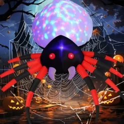 GOOSH 5 FT Width Halloween Inflatable Spider Decoration with Magic Light, Blow Up Yard Inflatable