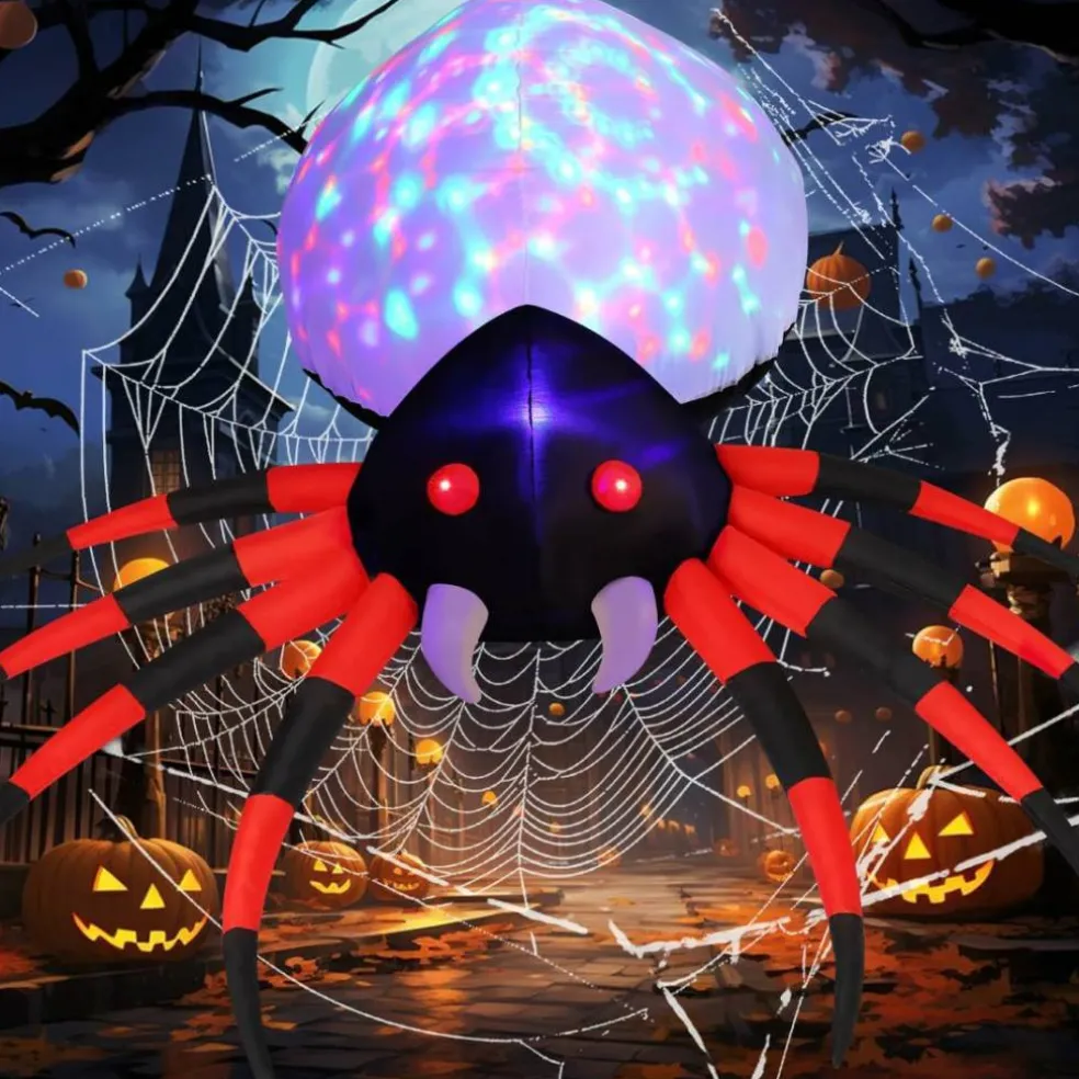 GOOSH 5 FT Width Halloween Inflatable Spider Decoration with Magic Light, Blow Up Yard Inflatable