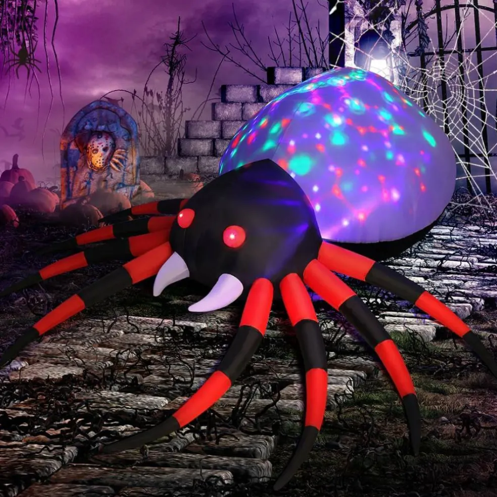 GOOSH 5 FT Width Halloween Inflatable Spider Decoration with Magic Light, Blow Up Yard Inflatable
