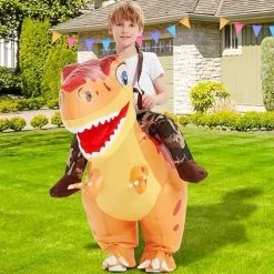 GOOSH Inflatable Ride on Dinosaur Orange Halloween Costume for Kids and Adults