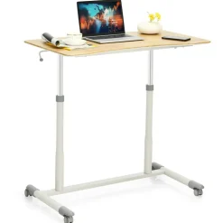 Goplus Height Adjustable Computer Desk Sit Stand Rolling Notebook Table NaturalBrownBlack