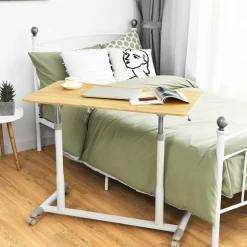 Goplus Height Adjustable Computer Desk Sit Stand Rolling Notebook Table NaturalBrownBlack