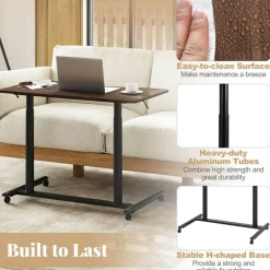 Goplus Height Adjustable Computer Desk Sit Stand Rolling Notebook Table NaturalBrownBlack