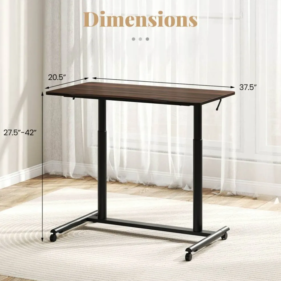Goplus Height Adjustable Computer Desk Sit Stand Rolling Notebook Table NaturalBrownBlack