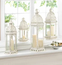 16'' Graceful Distressed White Lantern