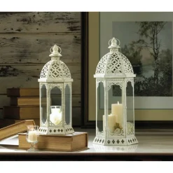 16'' Graceful Distressed White Lantern