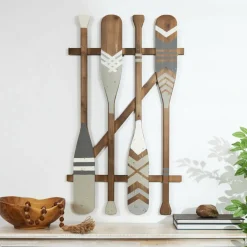 Gray Arrow & Stripe Patterned Wood Paddle Wall Décor