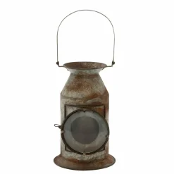 19" Gray Iron Rustic Candle Holder Lantern