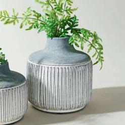 6" Gray Modern Terra Cotta Vase with Glazed Accent