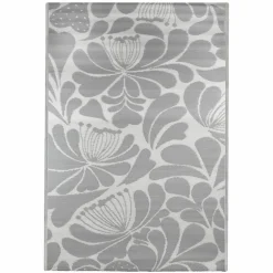 Gray & Off-White Floral Rectangular Outdoor Area Rug, 4ft. x 6ft.