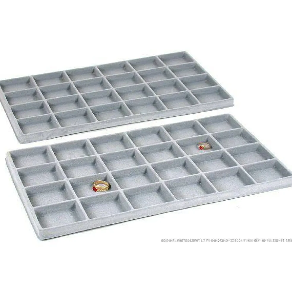 2 Gray 24 Slot Coin Jewelry Showcase Display Tray Inserts