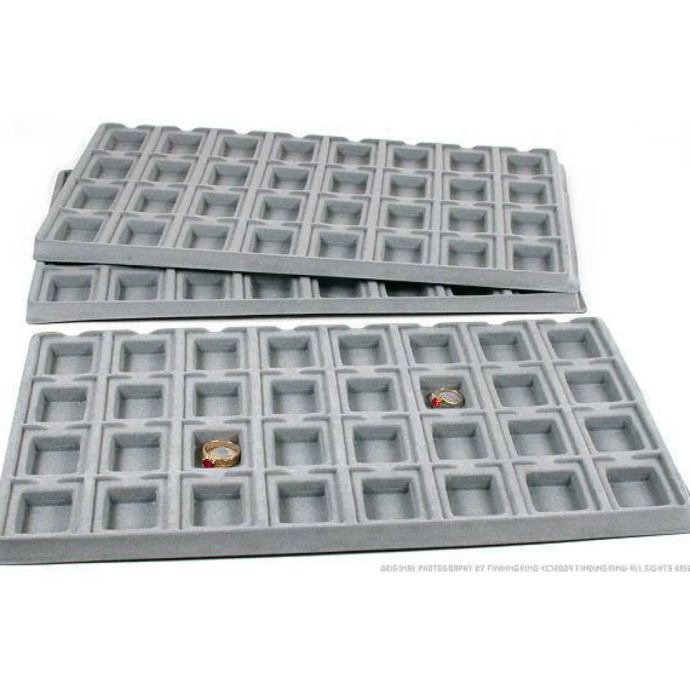 3 Gray 32 Slot Puff Earring Cards Showcase Display Tray Inserts