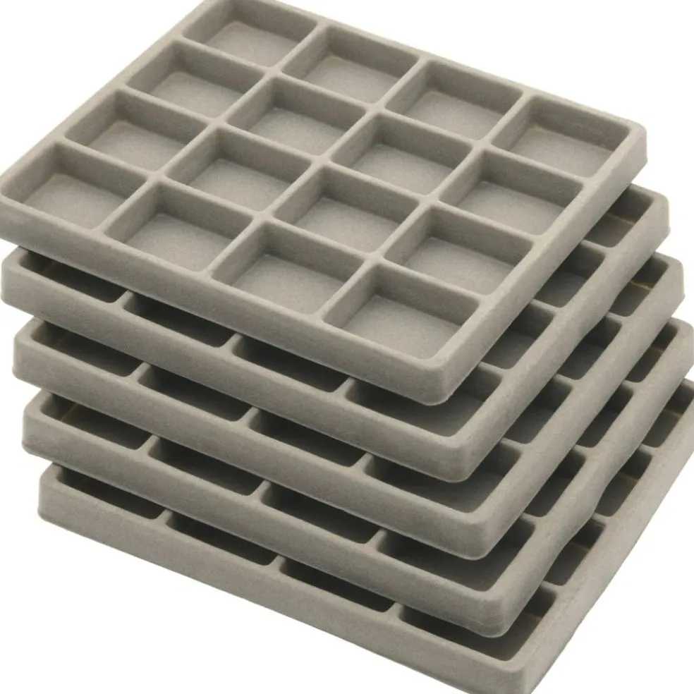 5 Gray 16 Slot 1/2 Size Jewelry Display Tray Inserts New