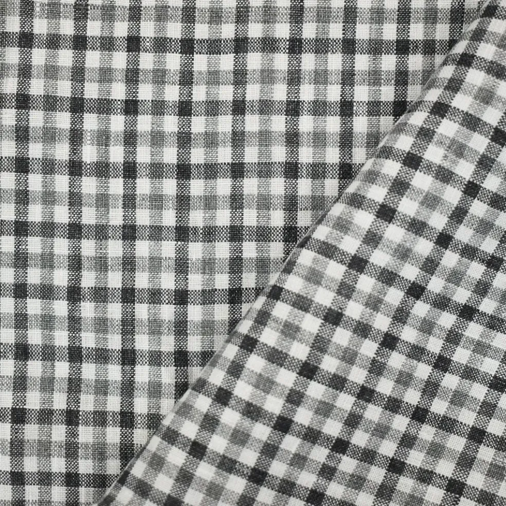 Gray-White Spence Bryson Washed Gingham Plaid Irish Linen Woven Fabric By the Yard
