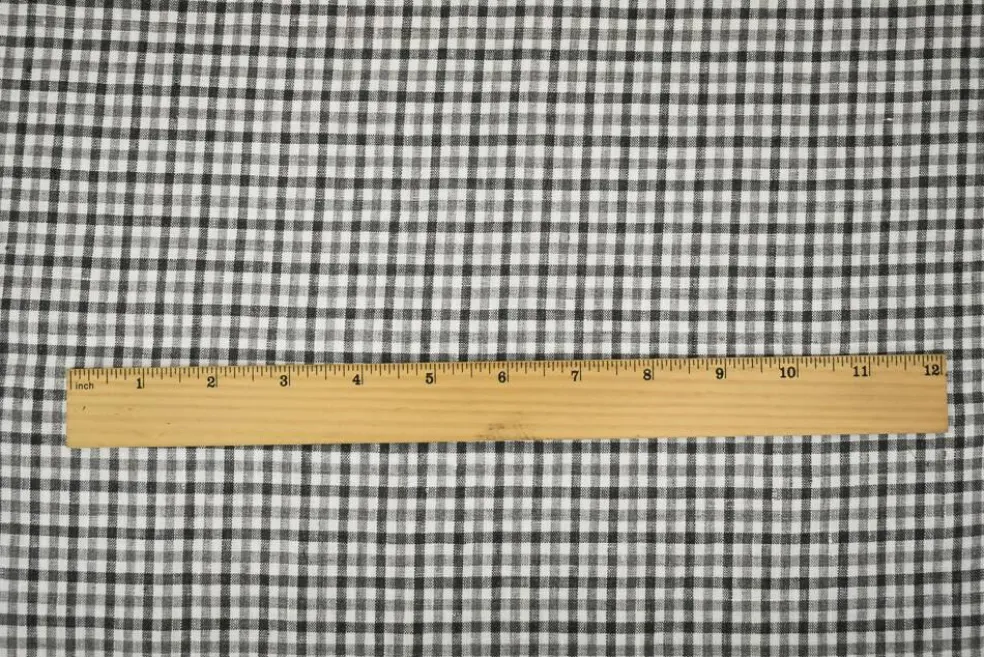 Gray-White Spence Bryson Washed Gingham Plaid Irish Linen Woven Fabric By the Yard