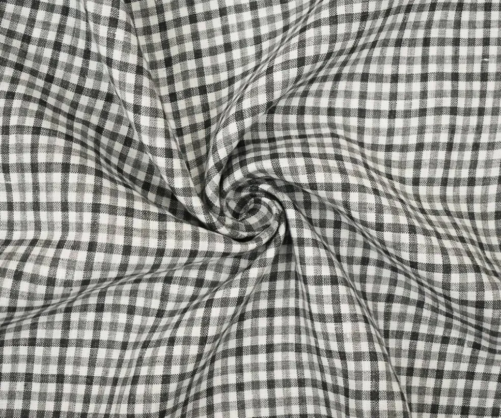 Gray-White Spence Bryson Washed Gingham Plaid Irish Linen Woven Fabric By the Yard