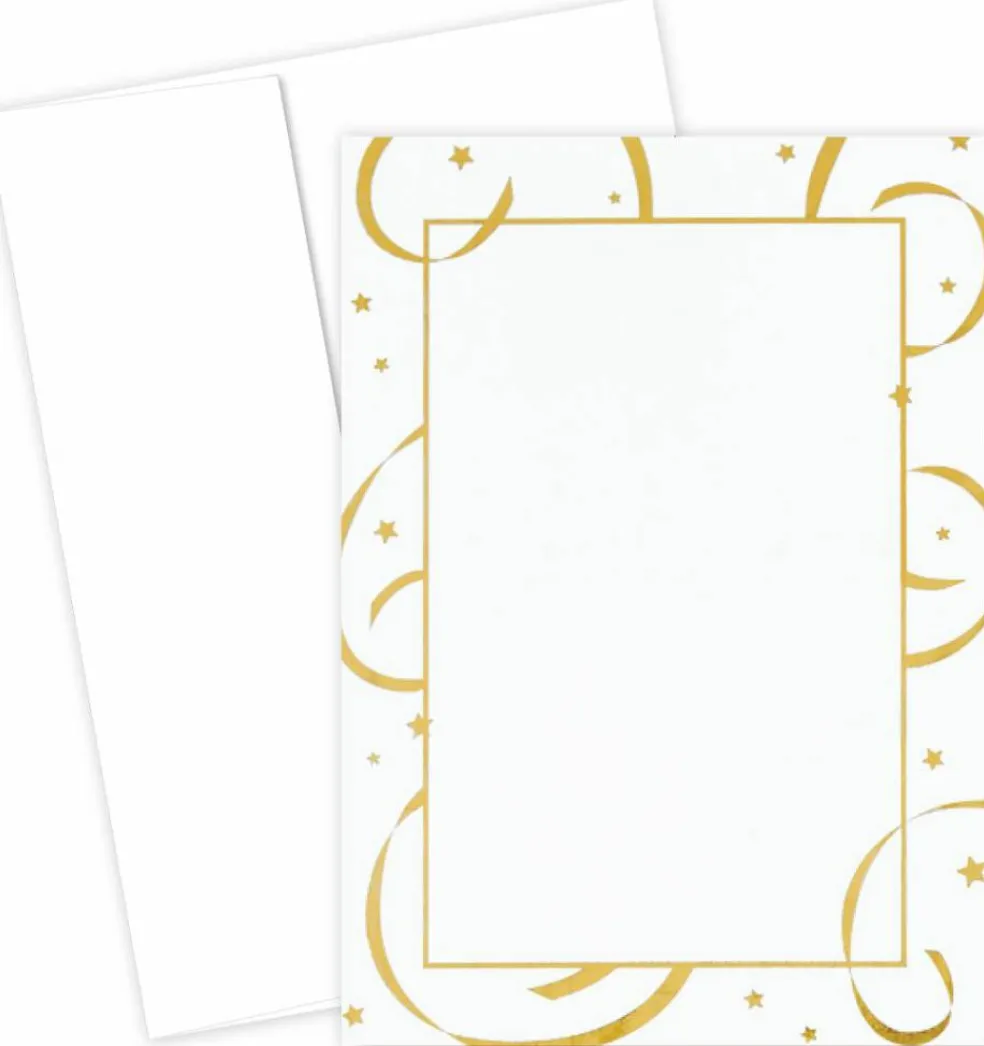 Great Papers! Flat Card Invitation and Envelopes, Silver Foil Stars and Streamers, 5.5" x 7.75", Printer Compatible, 10 Invitations/10 White Envelopes
