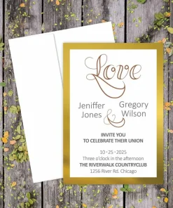 Great Papers! Flat Card Invitation and Envelopes, Metallic Gold Border, 5.5