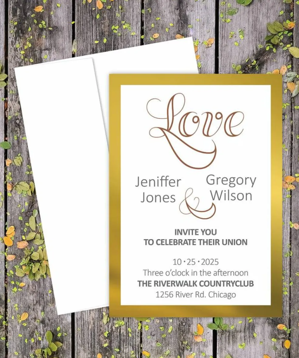 Great Papers! Flat Card Invitation and Envelopes, Metallic Gold Border, 5.5" x 7.75", Printer Compatible, 20 Invitations/20 Envelopes