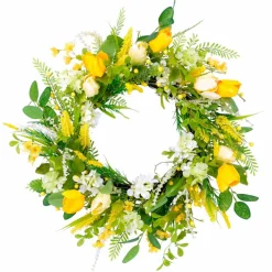24'' Green and Yellow Tulip Floral Spring Wreath