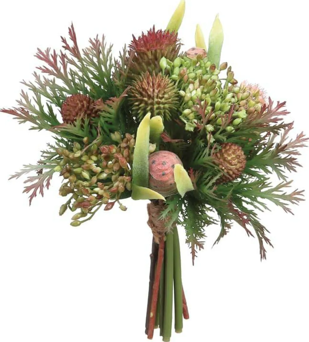 Green & Burgundy Protea Thistle & Sedum Bouquet
