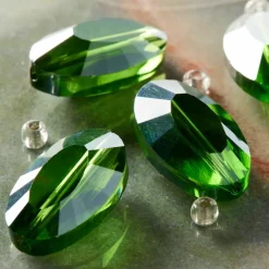 Green Glass Faceted Oval Beads, 20mm by Bead Landing™