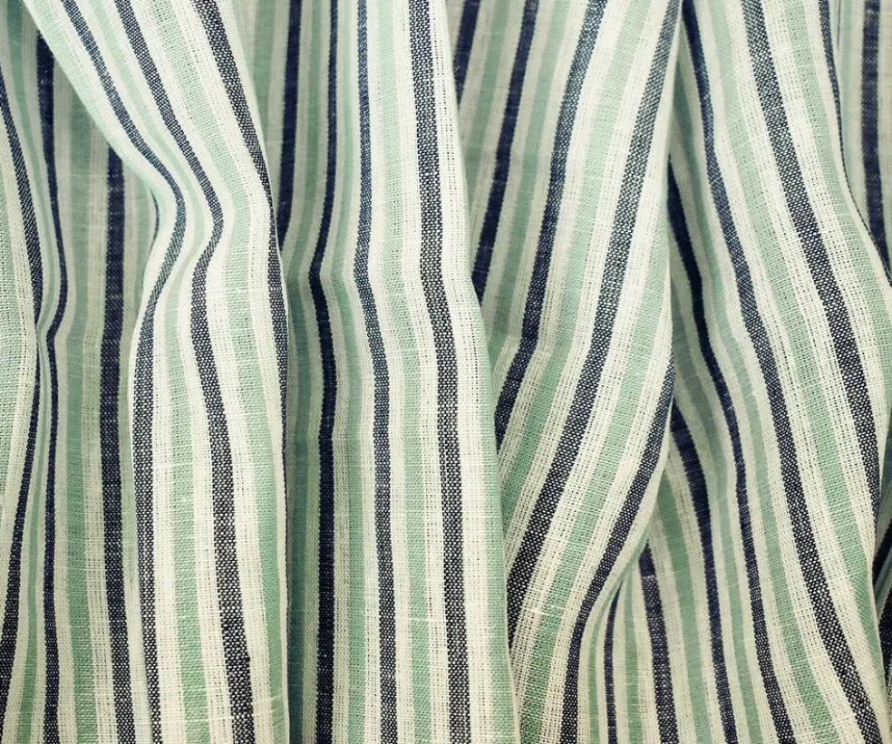 Green-Gray-White Spence Bryson Striped Irish Linen Woven Fabric By the Yard