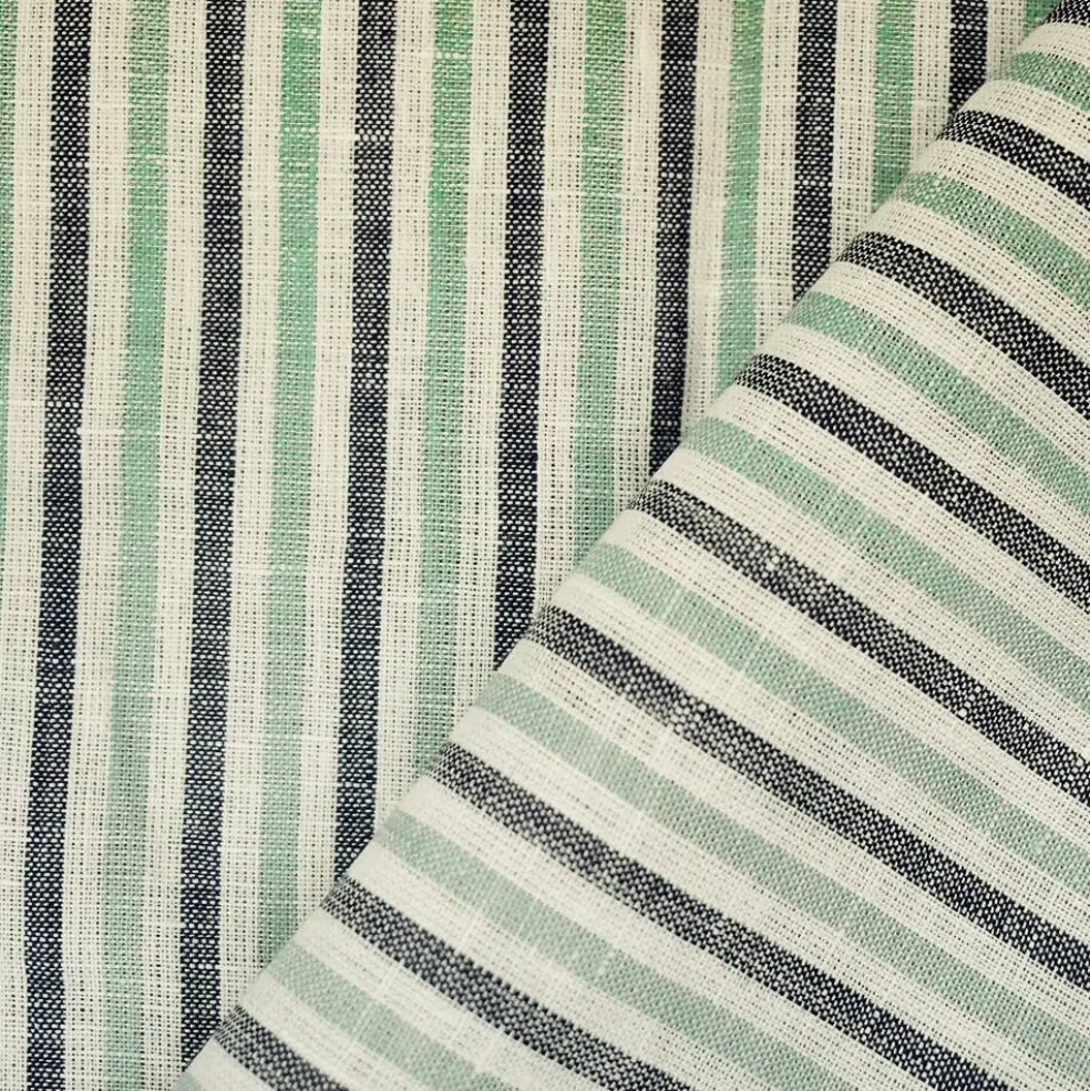 Green-Gray-White Spence Bryson Striped Irish Linen Woven Fabric By the Yard