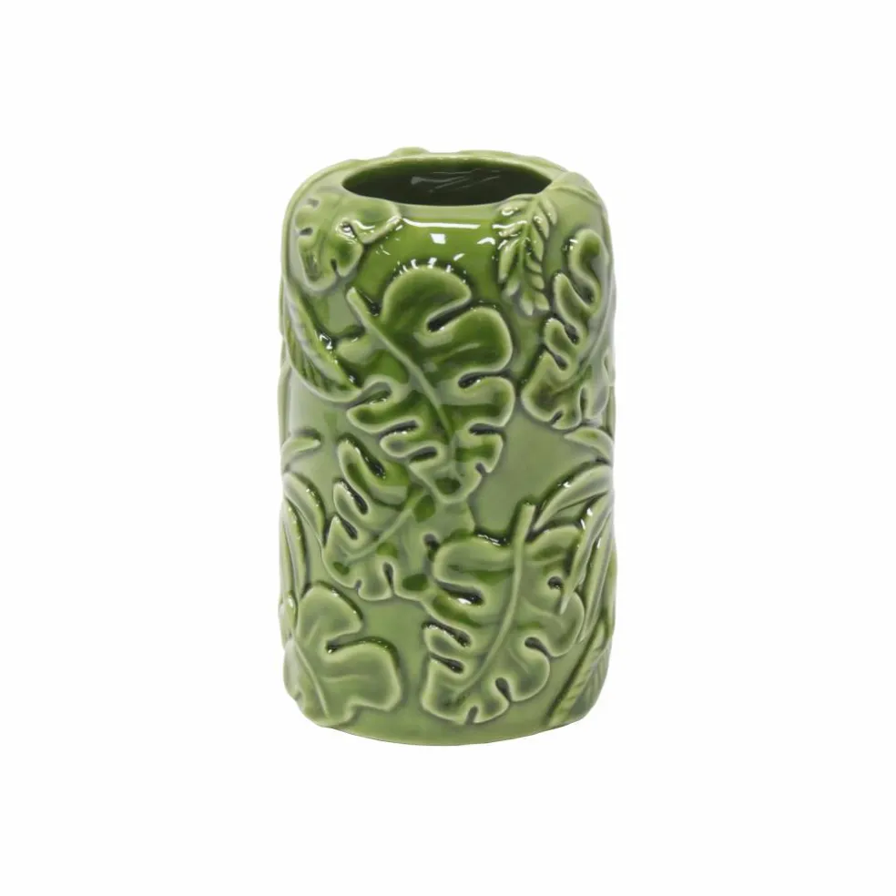7.5" Green Leaf Embossed Ceramic Vase by Ashland®