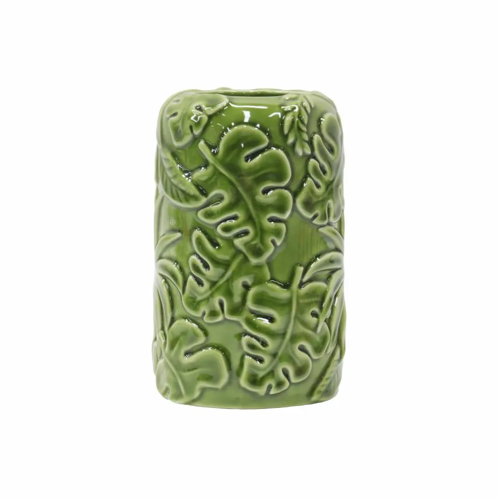 7.5" Green Leaf Embossed Ceramic Vase by Ashland®
