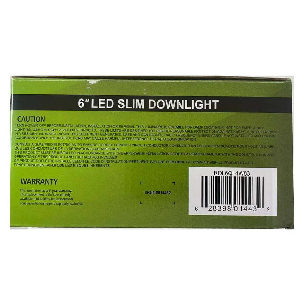 GreenLux 6-in 14w LED Square Slim Downlight 3000K Warm White 120v Dimmable