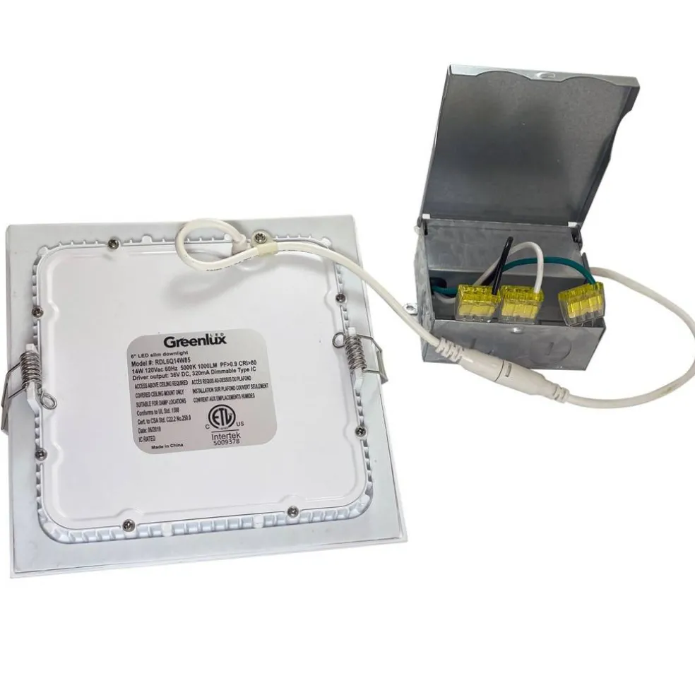 GreenLux 6-in 14w LED Square Slim Downlight 3000K Warm White 120v Dimmable