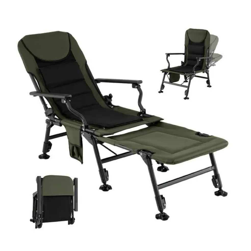 Green Oversized Foldable Fishing Chair with Detachable Footrest