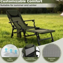 Green Oversized Foldable Fishing Chair with Detachable Footrest