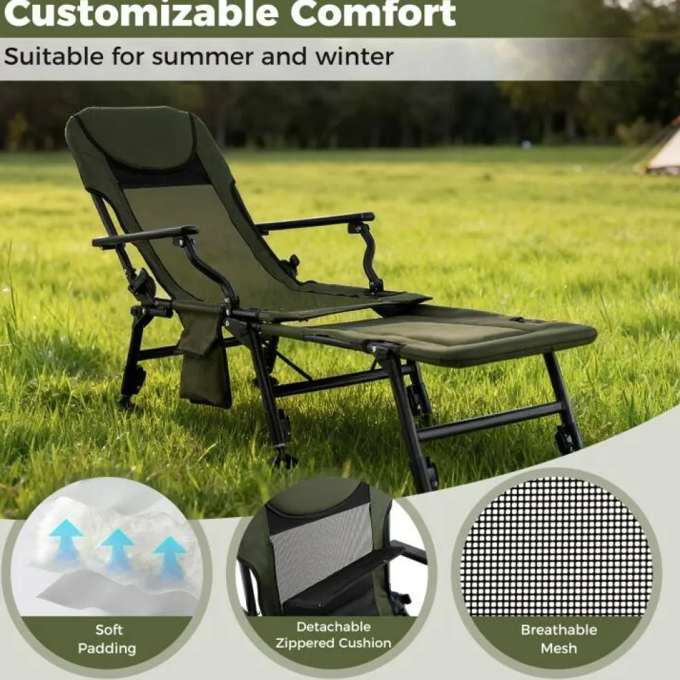 Green Oversized Foldable Fishing Chair with Detachable Footrest