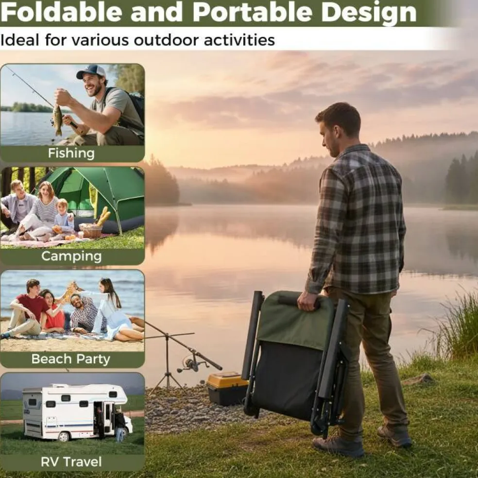 Green Oversized Foldable Fishing Chair with Detachable Footrest
