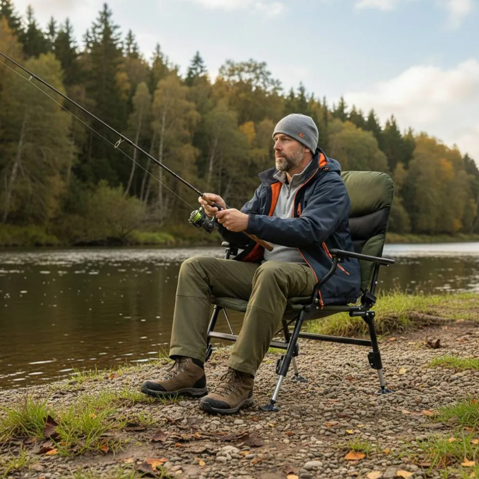 Green Oversized Foldable Fishing Chair for Adults with Armrest