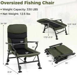 Green Oversized Foldable Fishing Chair for Adults with Armrest
