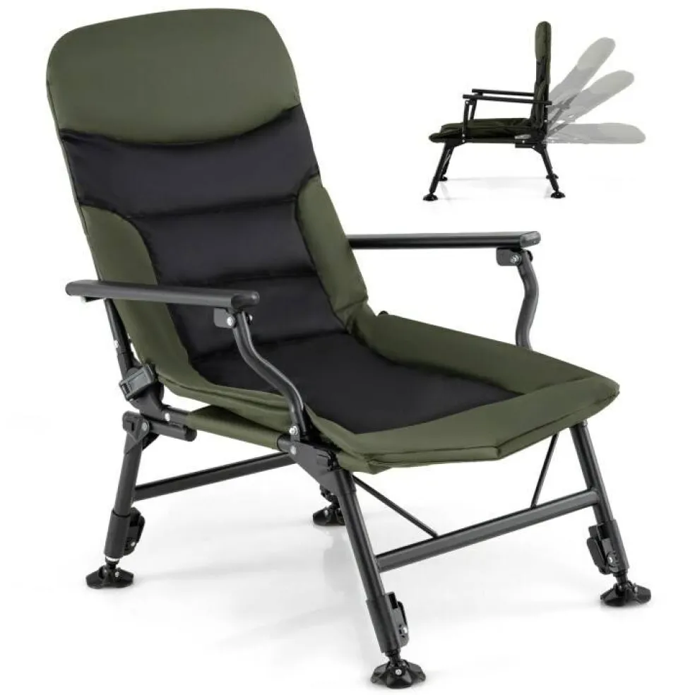 Green Oversized Foldable Fishing Chair for Adults with Armrest