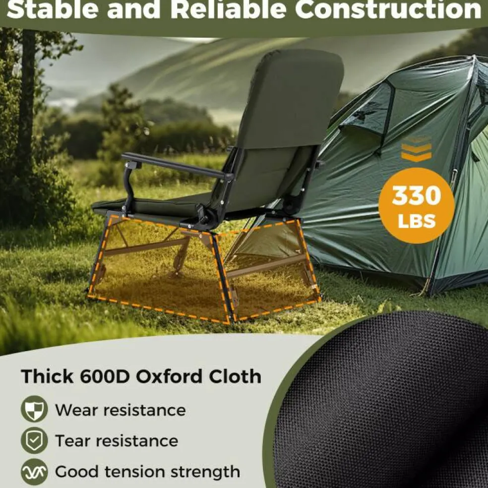 Green Oversized Foldable Fishing Chair for Adults with Armrest