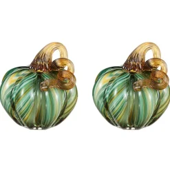 Green Striped Handcrafted Glass Pumpkin – Small & Medium Sizes for Fall Decor
