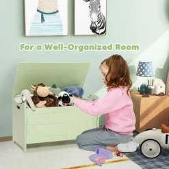 Green Toy Storage Chest for Kids with Safety Lid and Handles