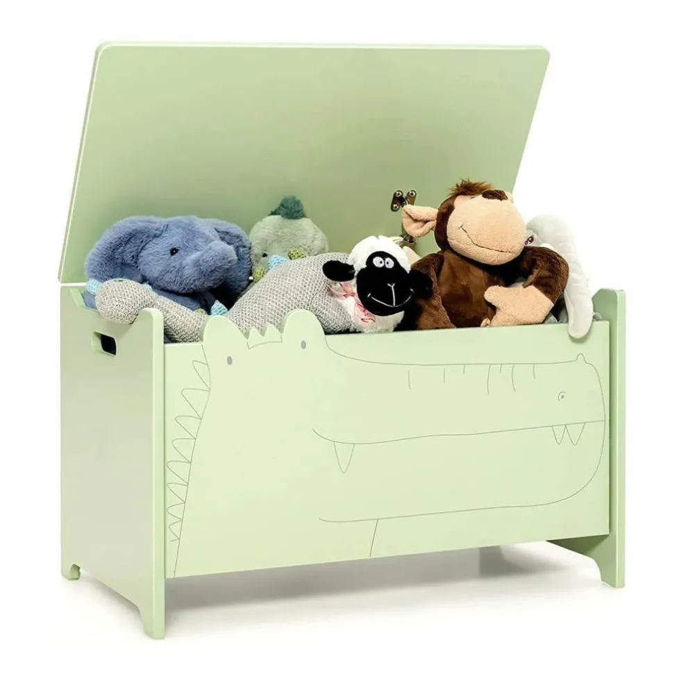 Green Toy Storage Chest for Kids with Safety Lid and Handles